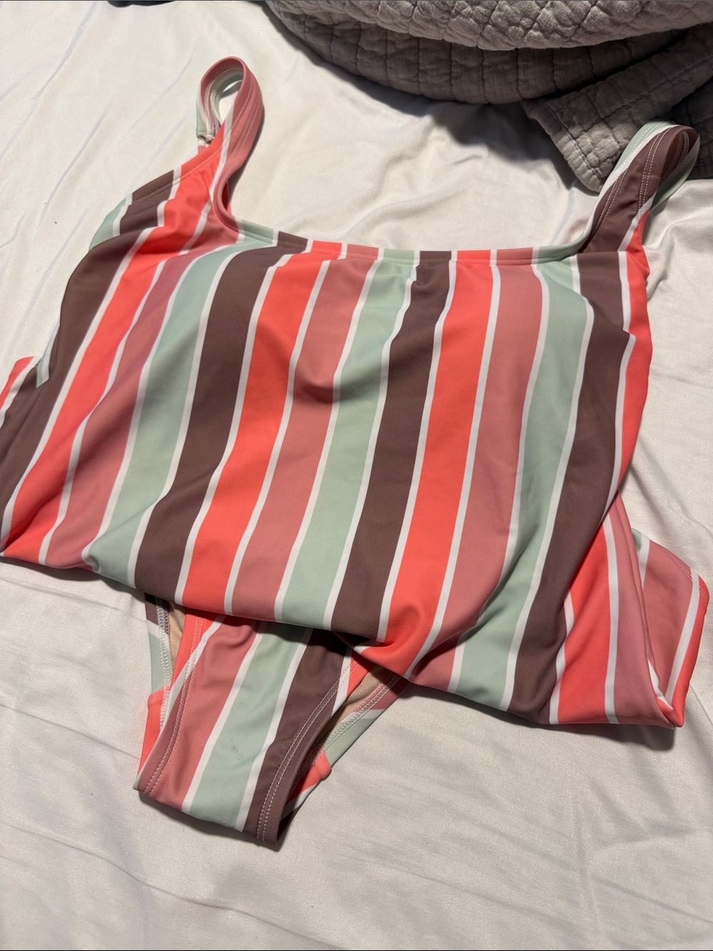 Kona Sol Coral, Mint & Brown Striped One-Piece